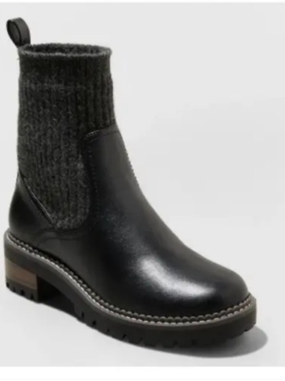 Women’s Black Chelsea Boot with Knit Sock Collar